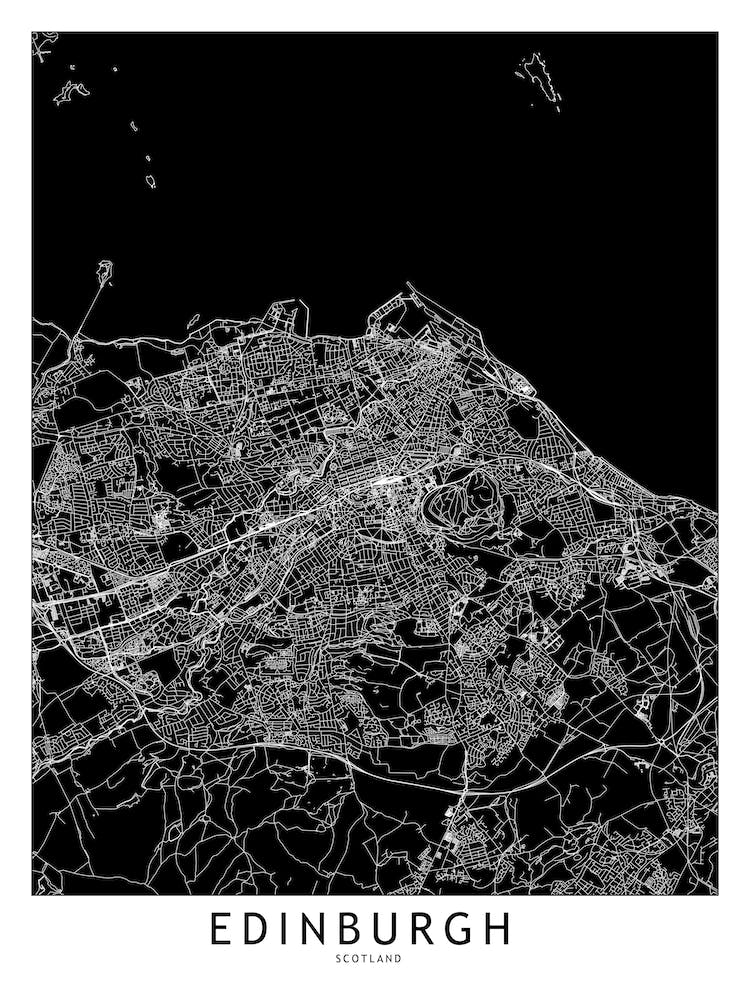 Edinburgh Black And White Map