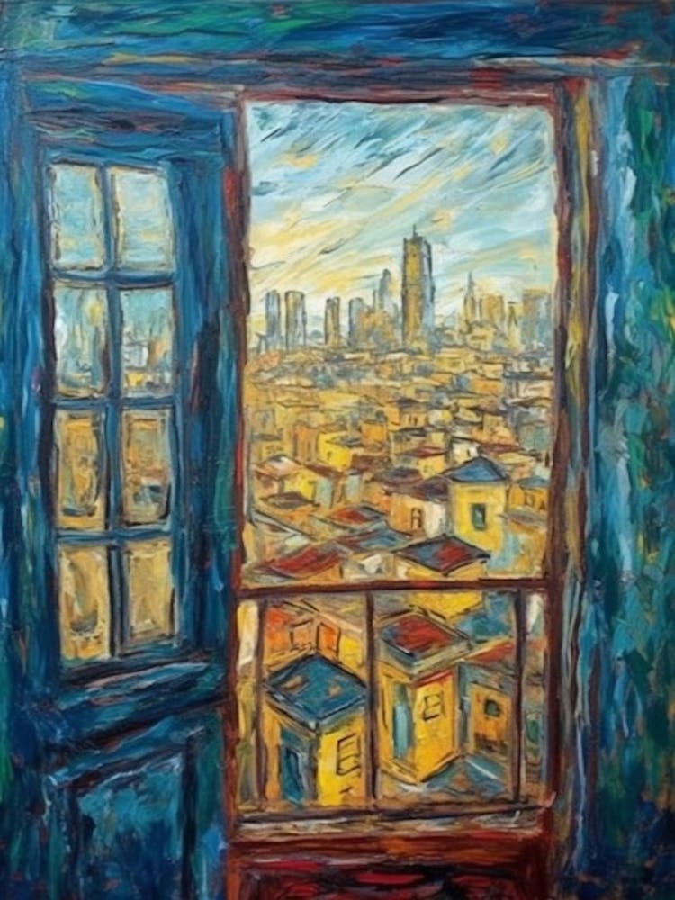 Window View Of Dubai United Arab Emirates In The Style Of Expressionism 4