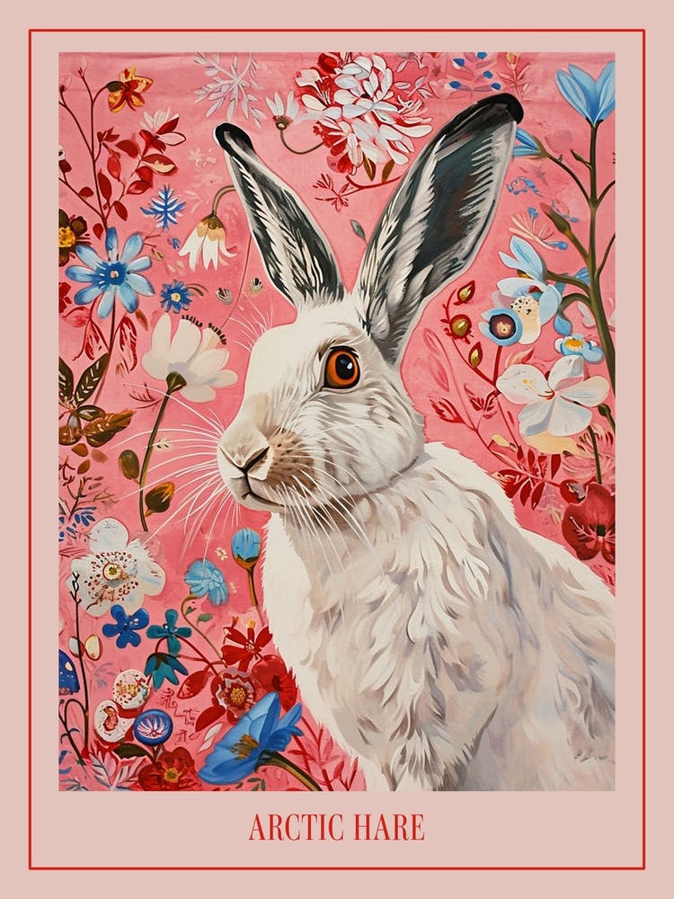 Floral Animal Painting Arctic Hare 1 Poster
