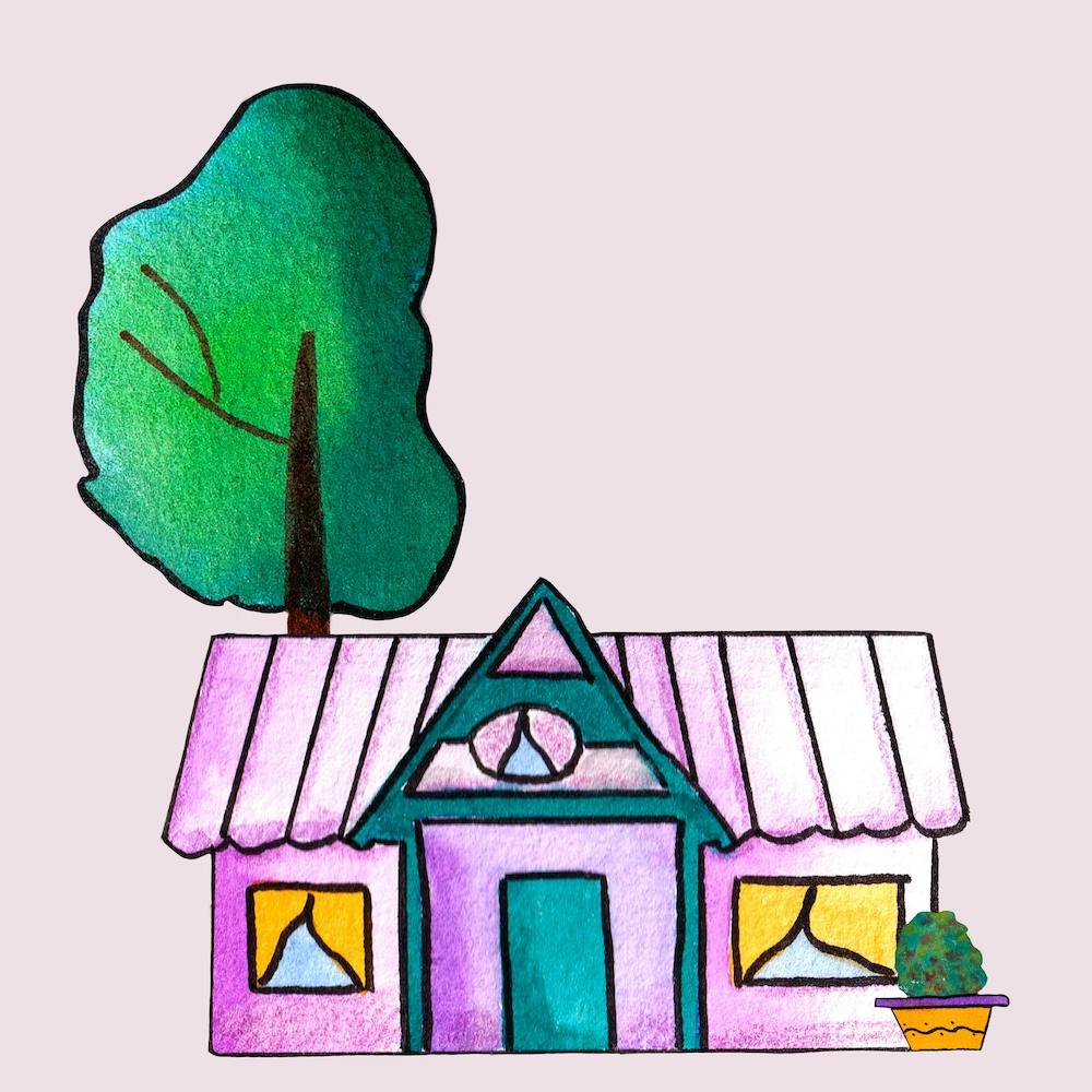 Purple Cute House Square