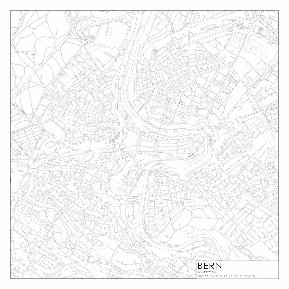 Bern Schweiz city map black on white blueprint design