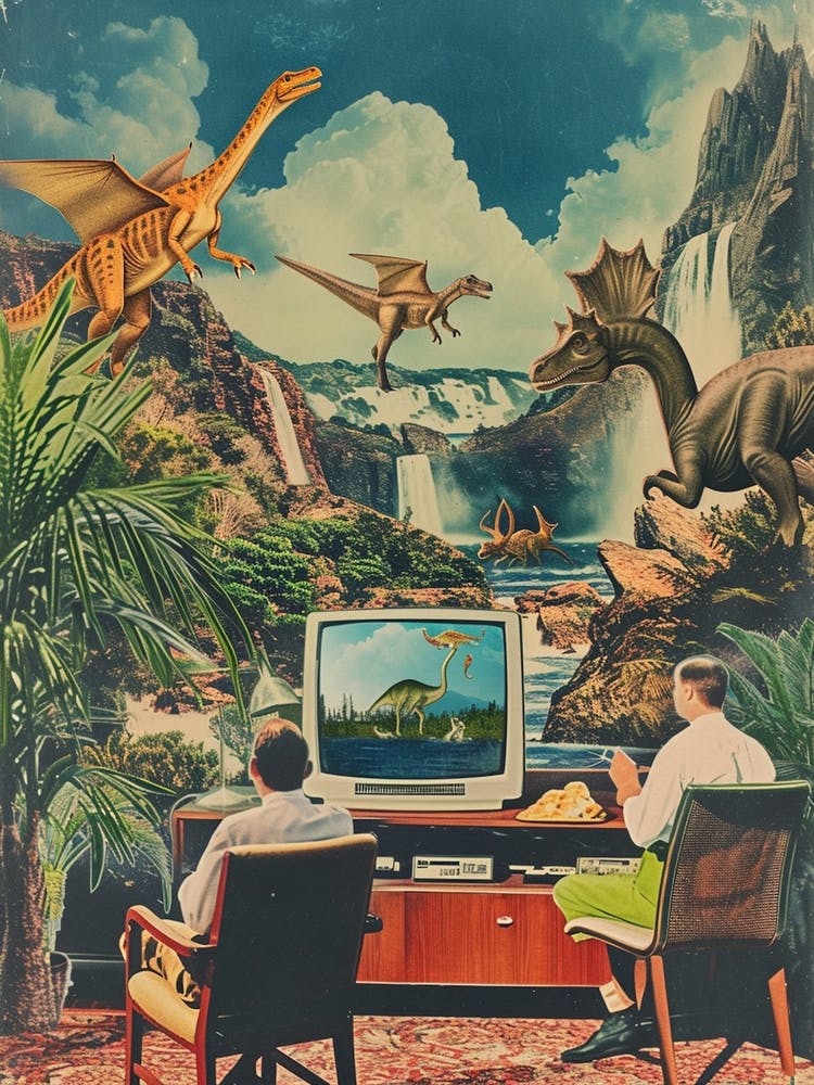 Abstrakter Dinosaurier Jurassic Retro Collage 2