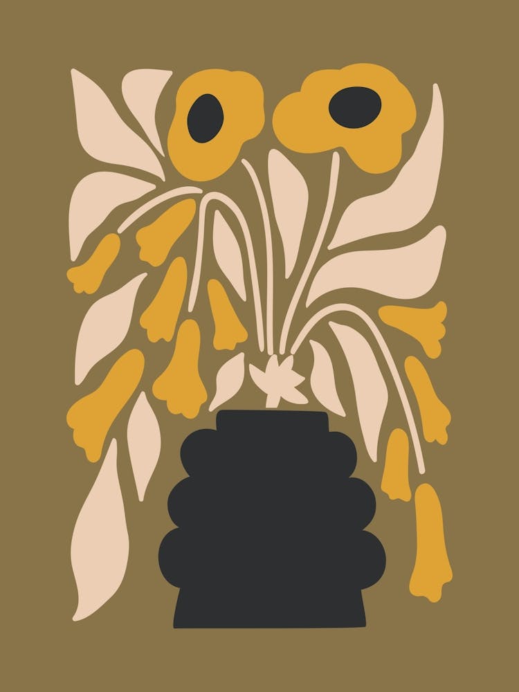 Minimalist Retro Flower Print 1 Green