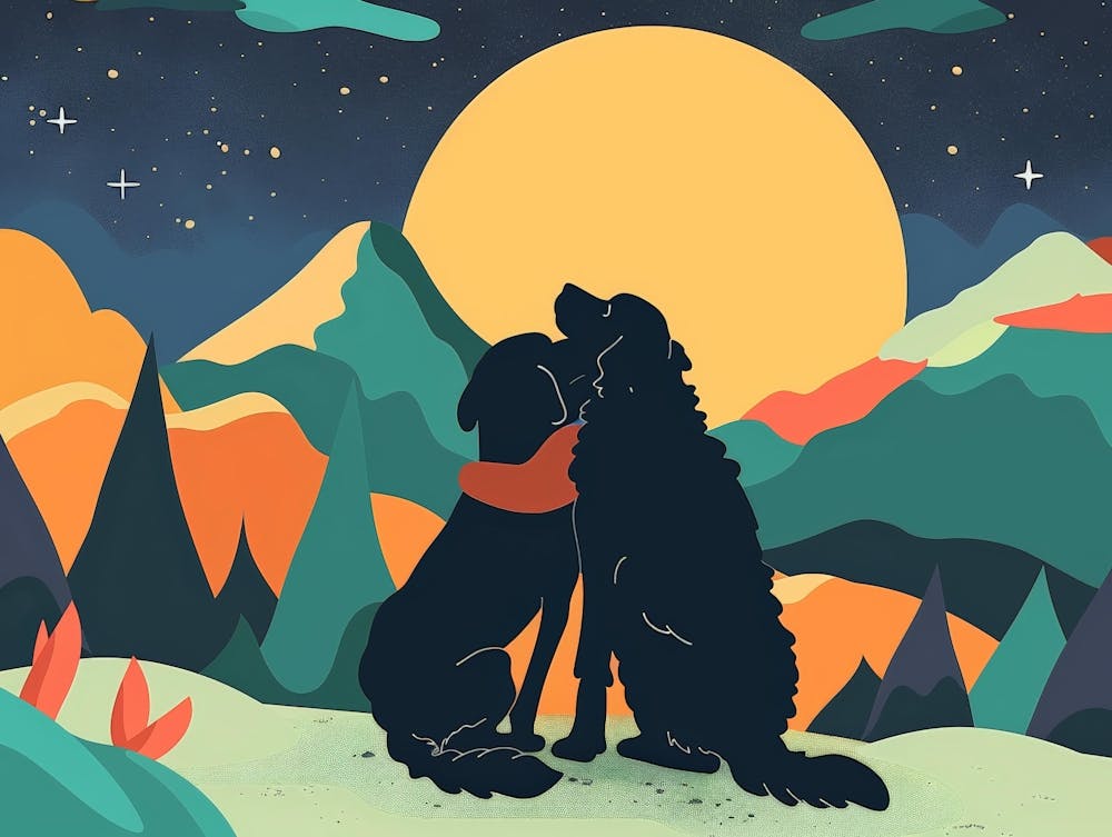 Dog Kissing At The Moon