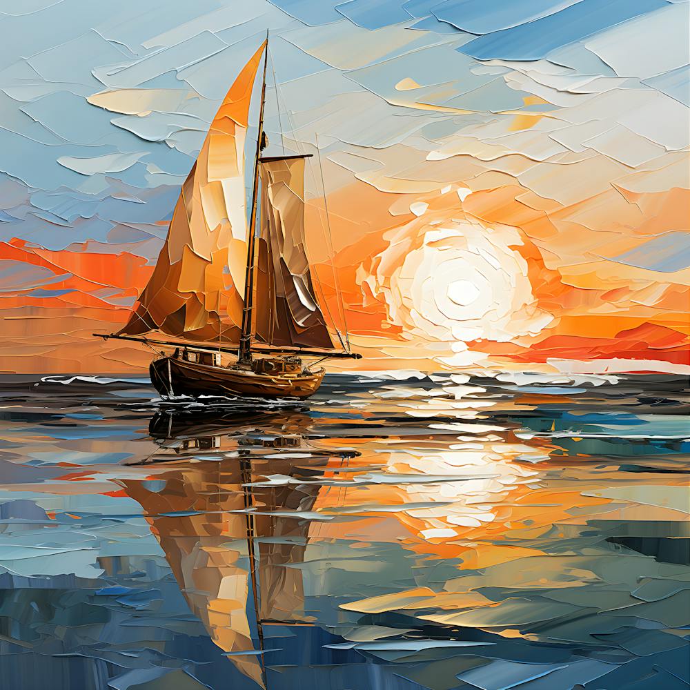 Serene Seascape: Calm Waters and Sailing Boat