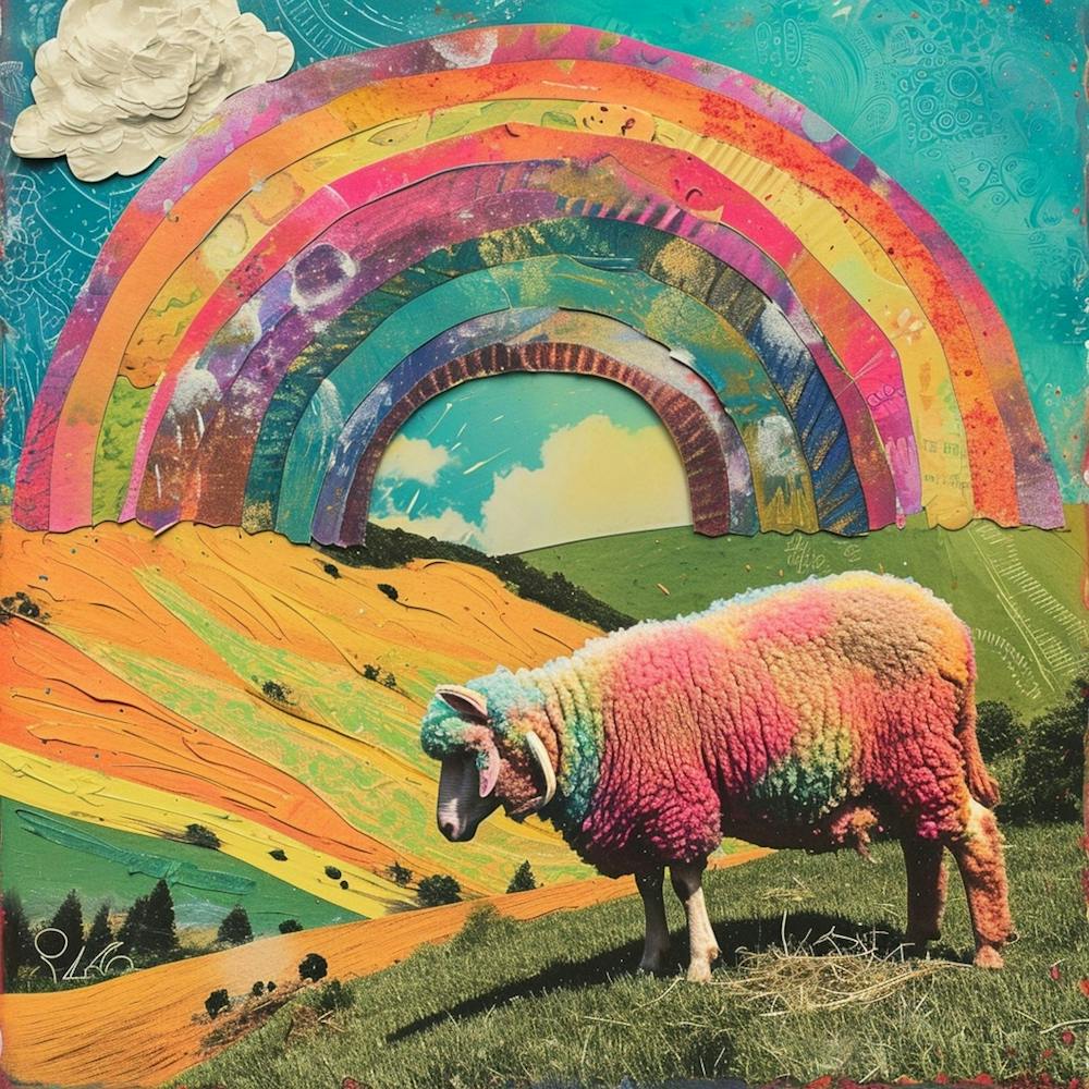 Rainbow Sheep Kitsch Collage 2