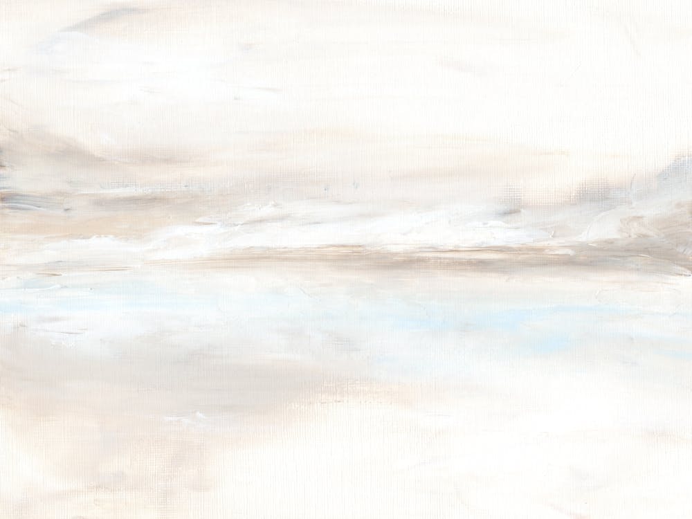 Soft Muted Neutral Abstract Landscape Painting, Coastal, Organic, Beige, White, Blue