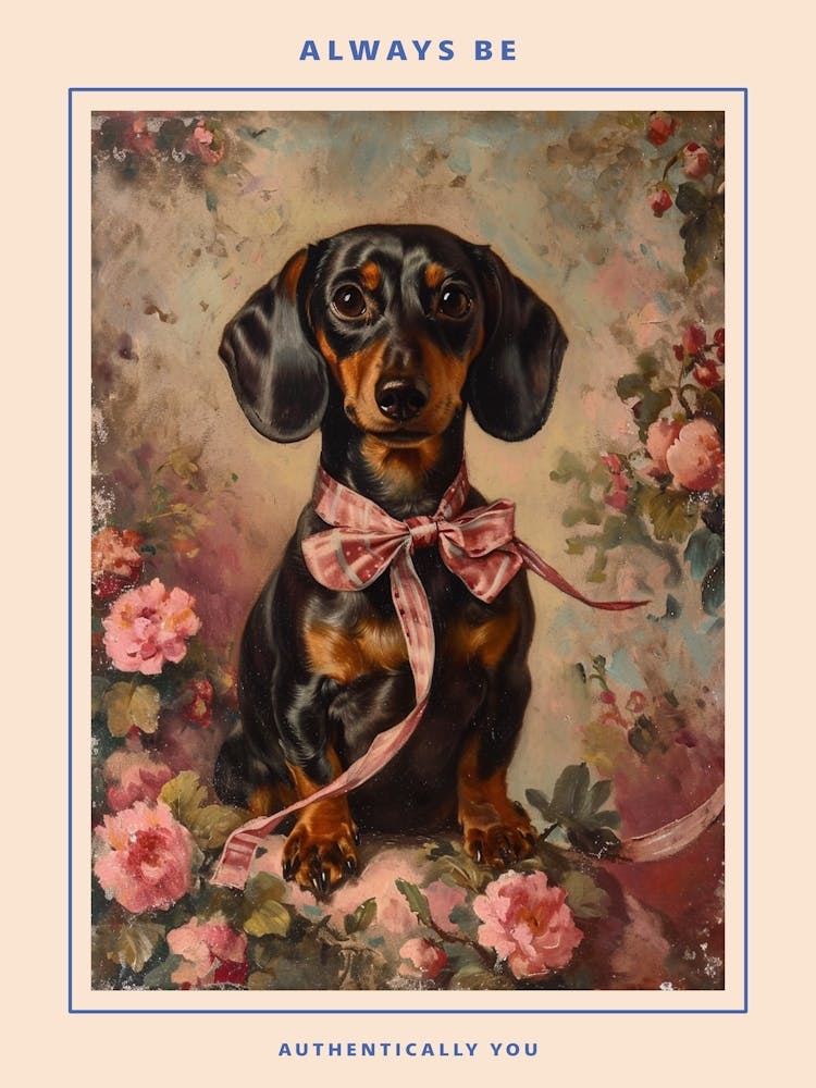Dachshund In A Bow Kitsch Portrait Poster