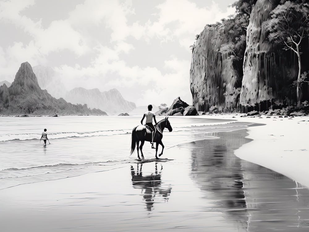 A Horse Oil Painting In El Nido Beaches, Philippines, Landscape 4