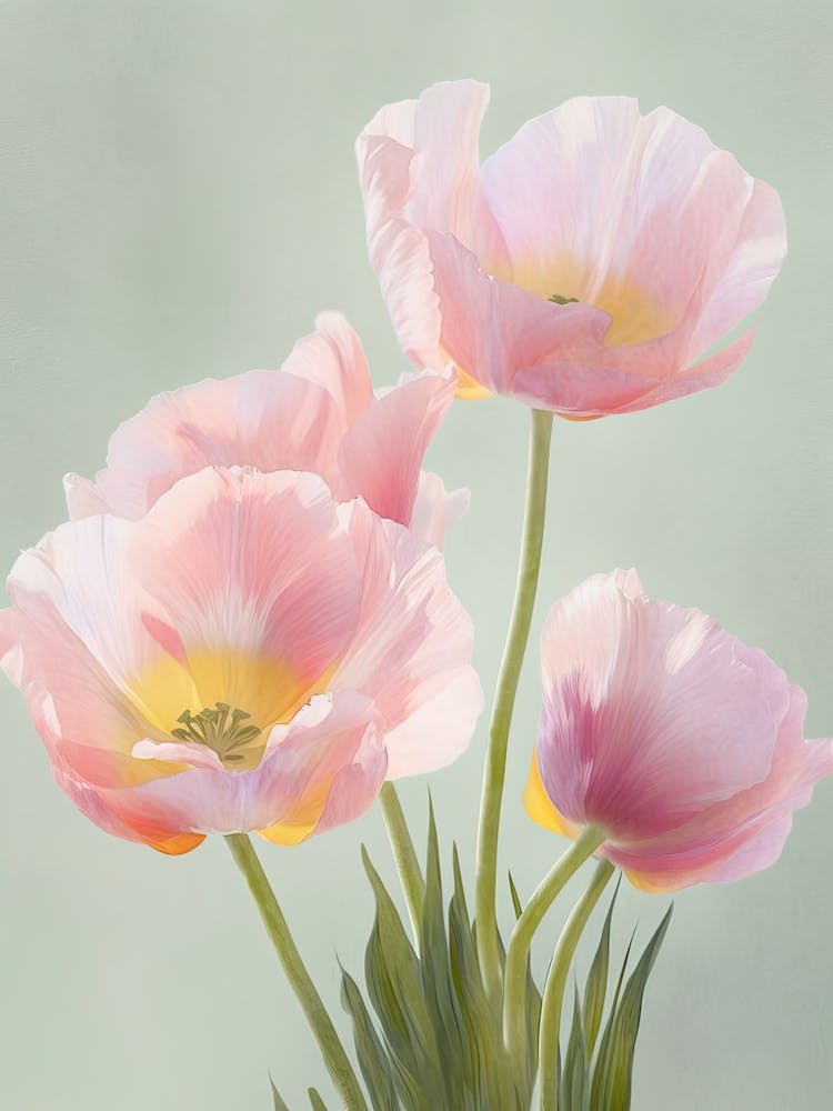 Bunch Of Tulips Flowers Acrylic Painting In Pastel Colours 1