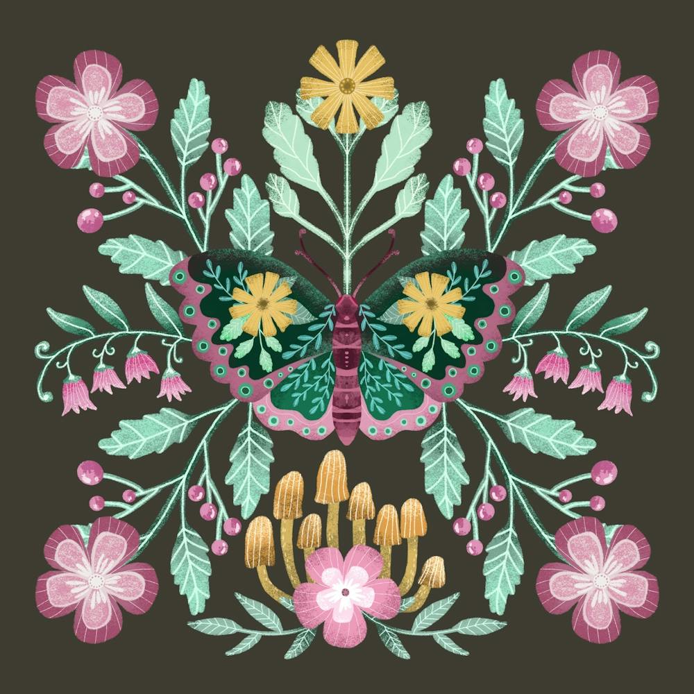 Beautiful butterfly botanical illustration