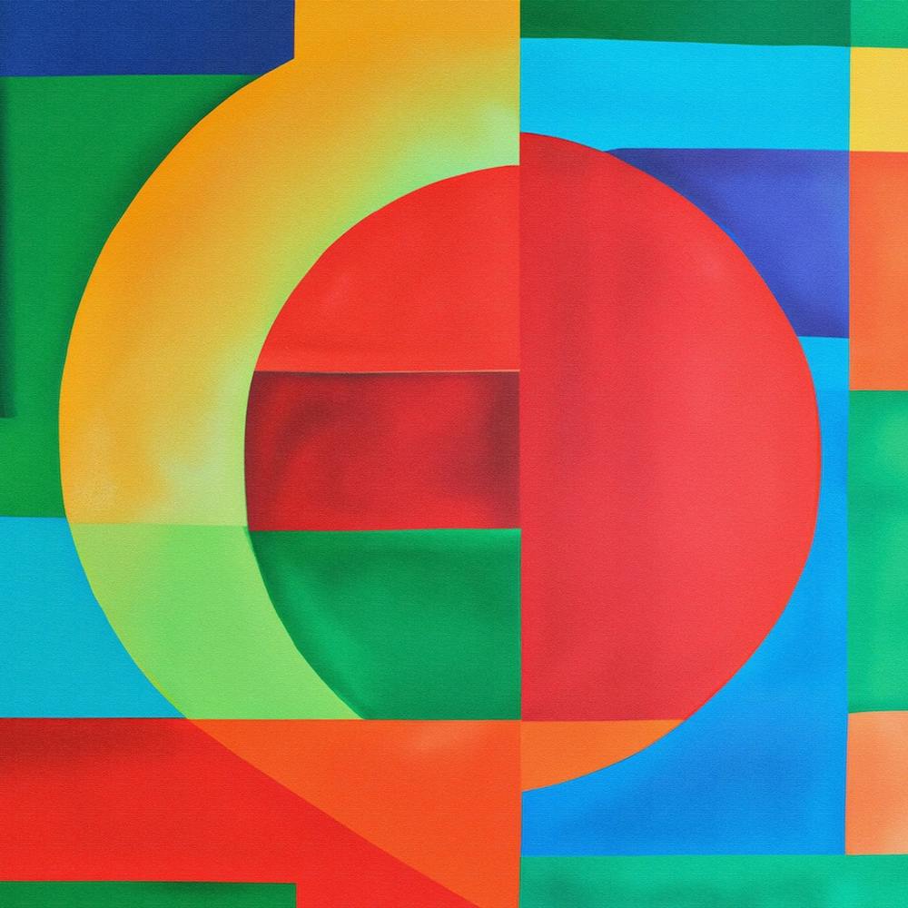 Modern Vibrant Abstract Geometric Painting, Colorful Art, Vintage Vibe