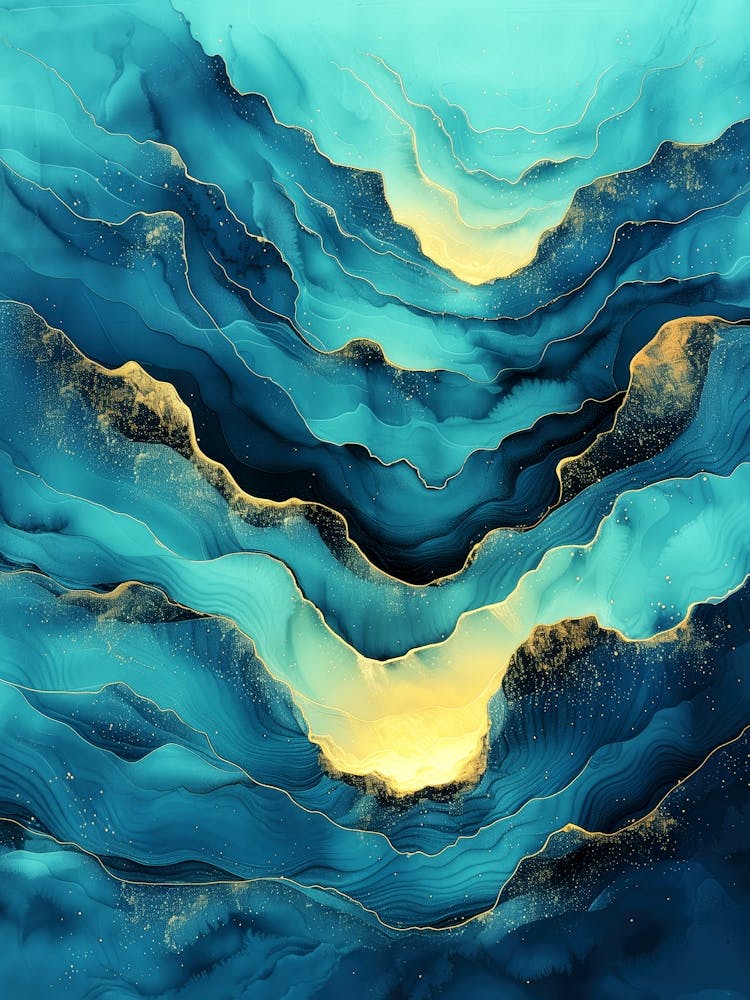 Blue landscape abstraction painting