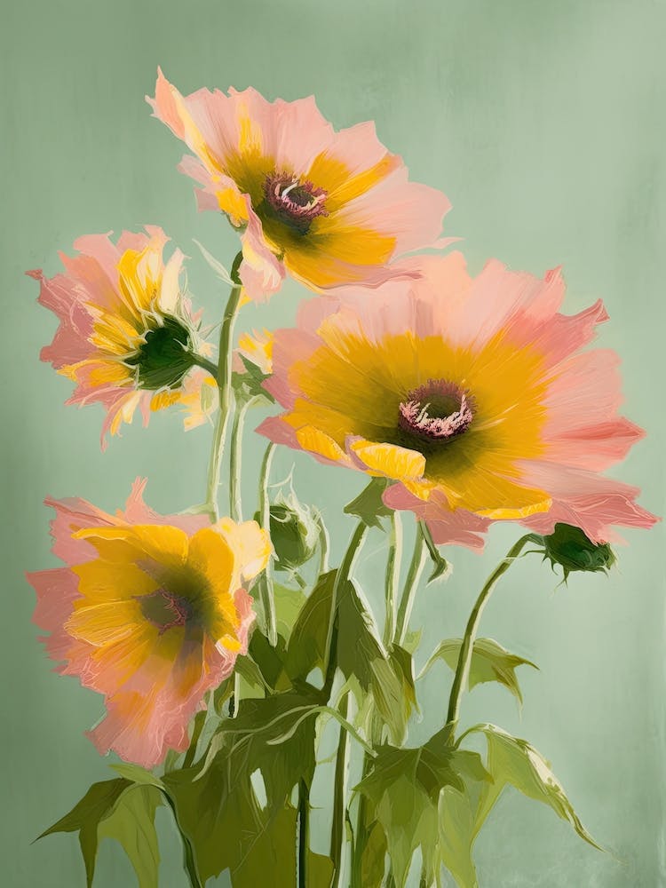 Sunflowers Flowers Acrylic Painting In Pastel Colours 12
