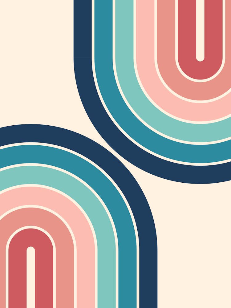 Midcentury Modern Geometric Rainbow C2 In Retro Vibes Dusty Rose Pink Navy Blue 01