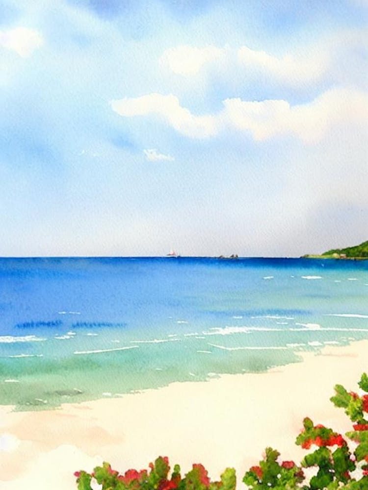 Plage De La Caravelle 2, Guadeloupe Aquarelle