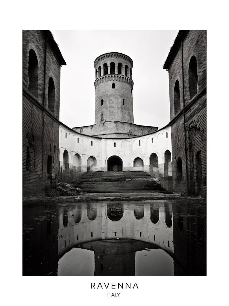Poster Of Ravenna, Italy, Black And White Analogue Photography 3