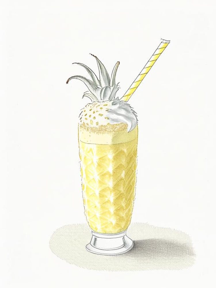 Ananas-Milchshake, Milchprodukt Bleistiftillustration 1