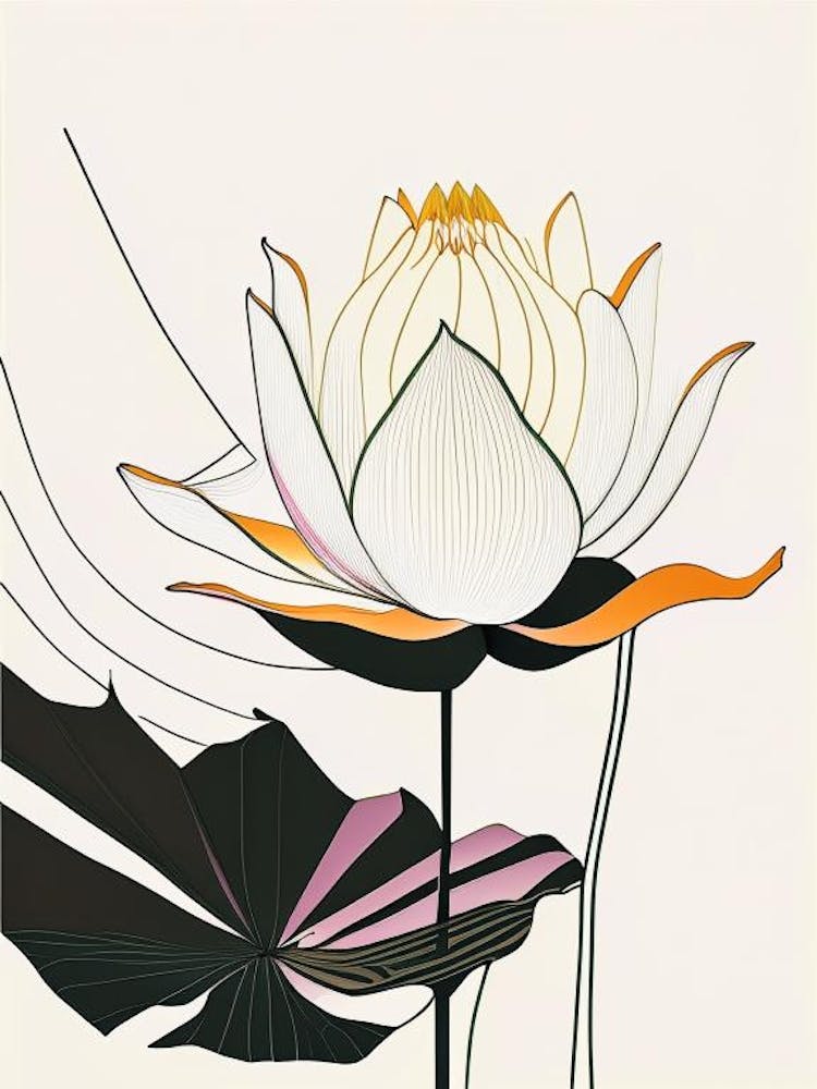 American Lotus Abstract Line Drawing 3