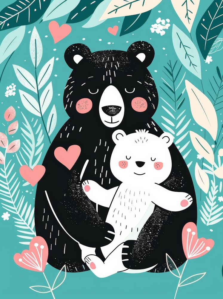 Black Bear With Cub