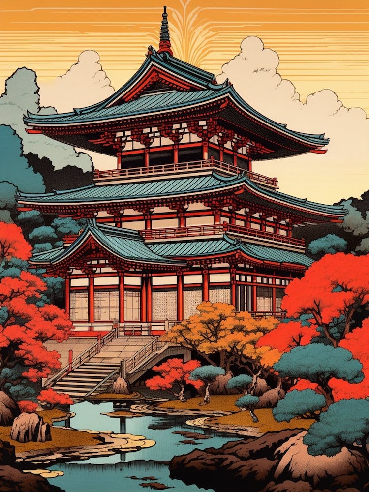 Nijo Castle, Japan Vintage Travel Art 2