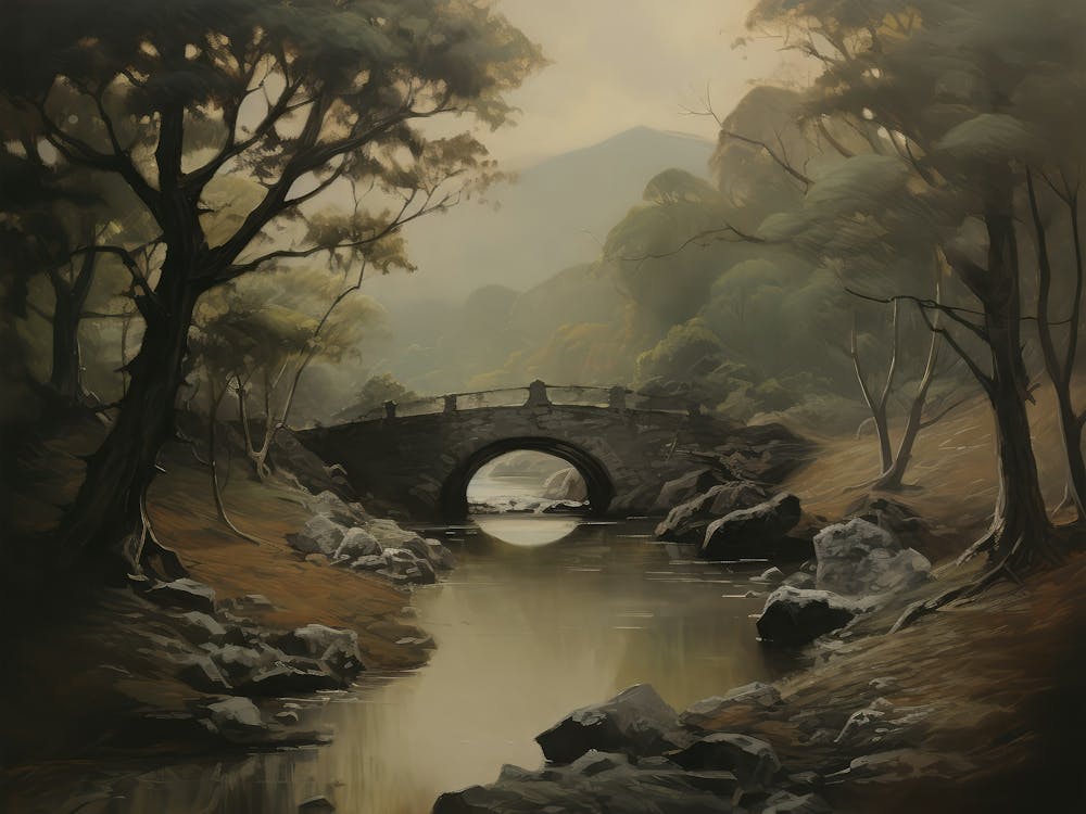 Bridge Over Stream Painting