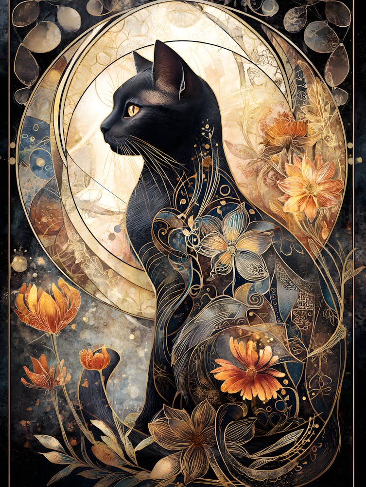 Black Cat With Flowers 9