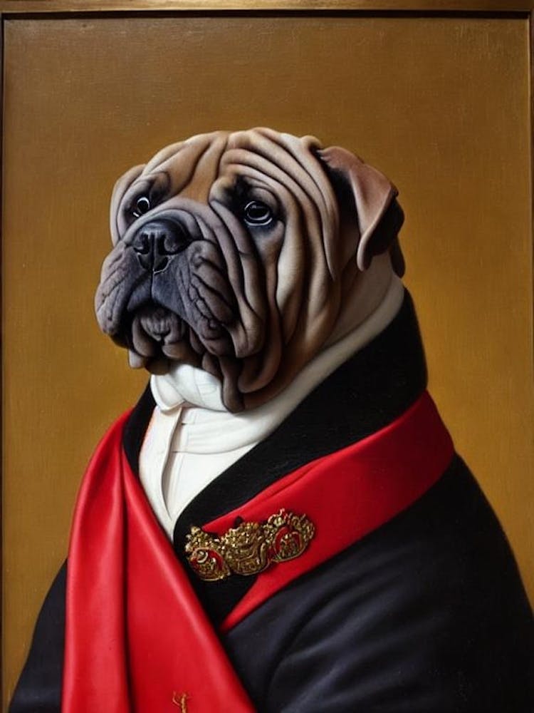 Chinese Shar Pei 2 Renaissance Portrait Oil Painting