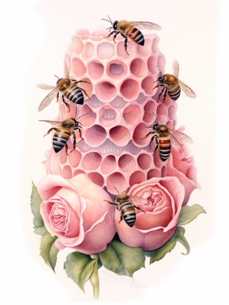 Bienenstock Mit Rose Aquarell-Illustration 1
