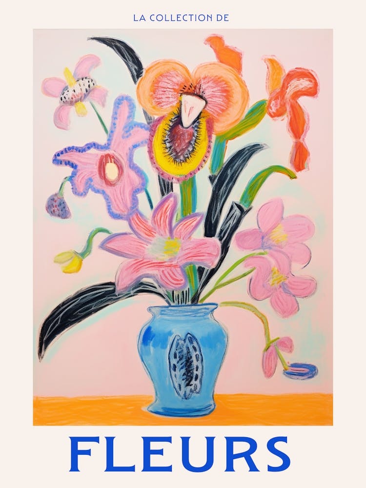 Französisches Blumenposter Affenorchidee
