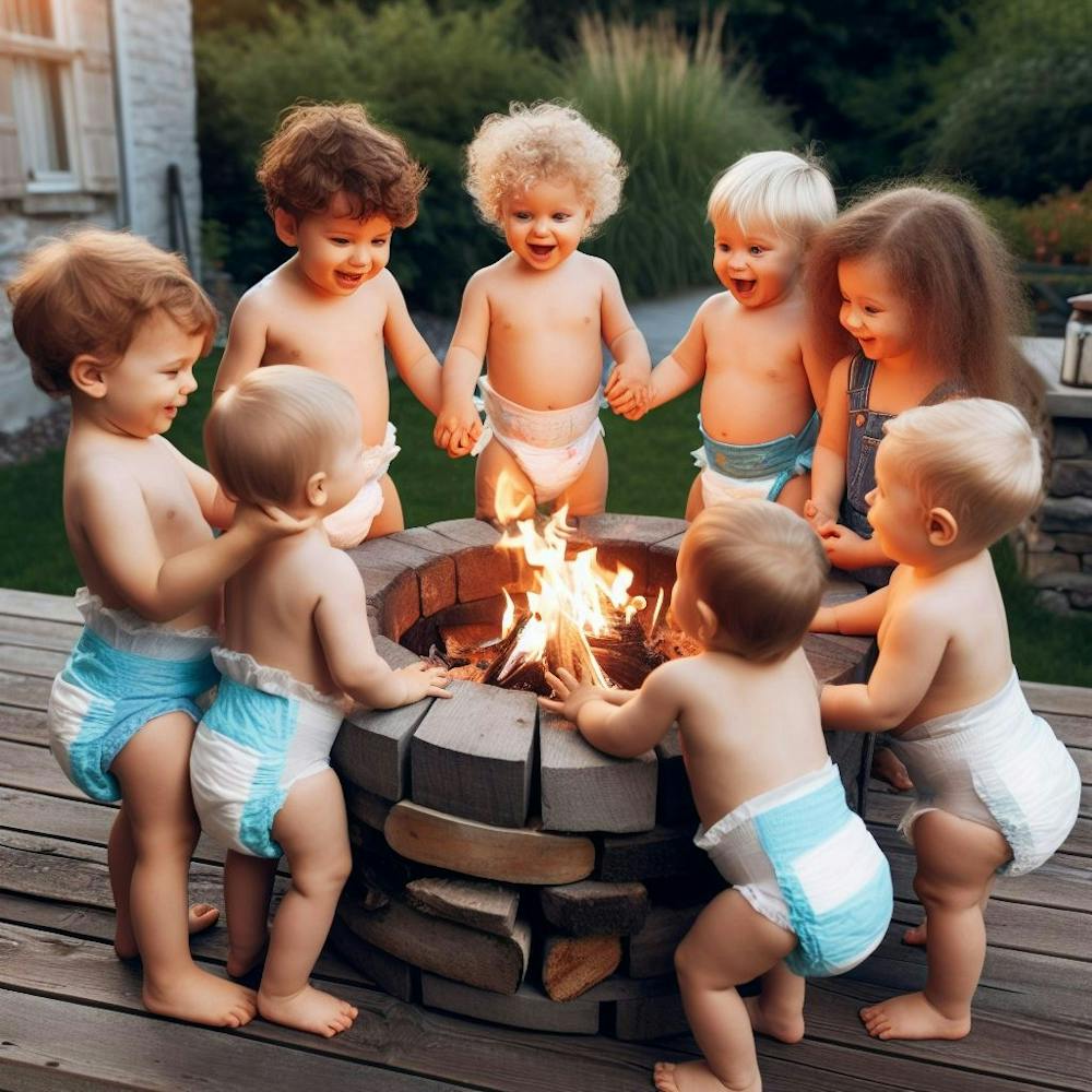 Group Of Babies Around A Fire Pit