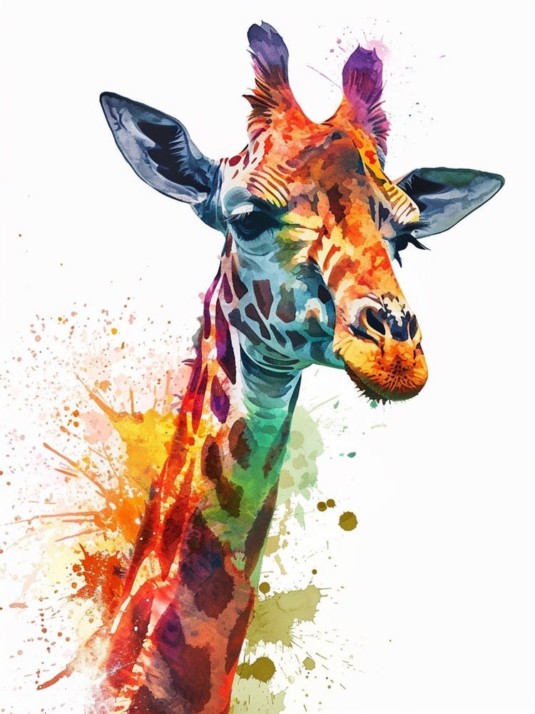 Giraffe Watercolour Face Portrait 3
