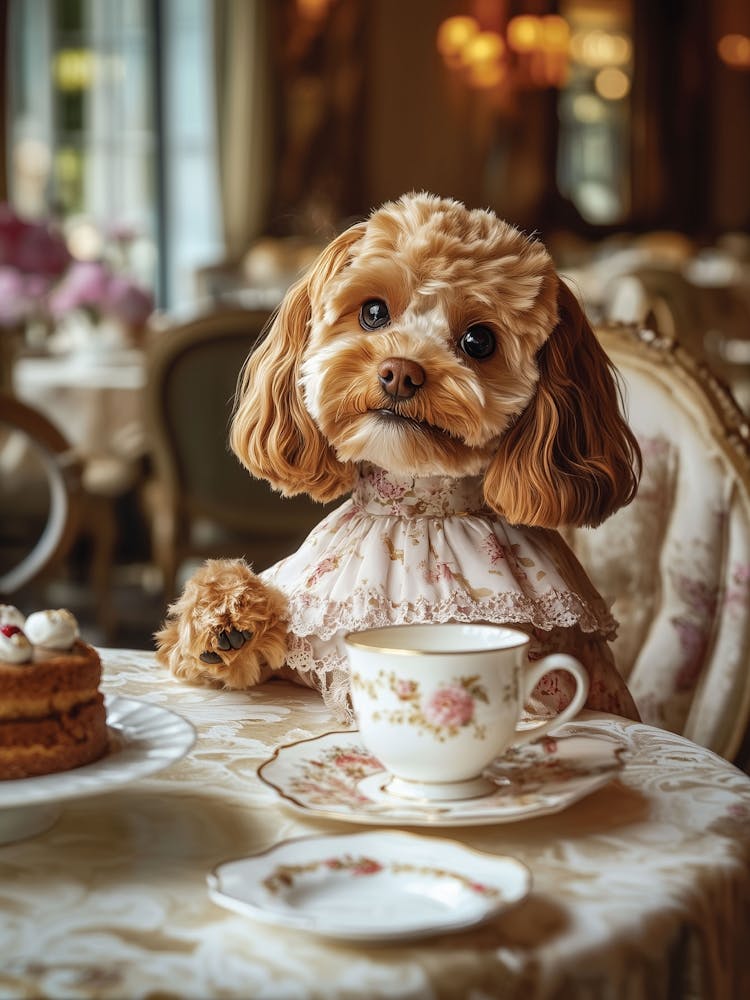 Cavapoo Having Afternoon Tea 2