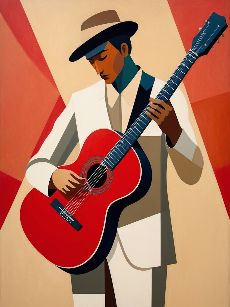 Acoustic Guitar Abstract red and beige Art