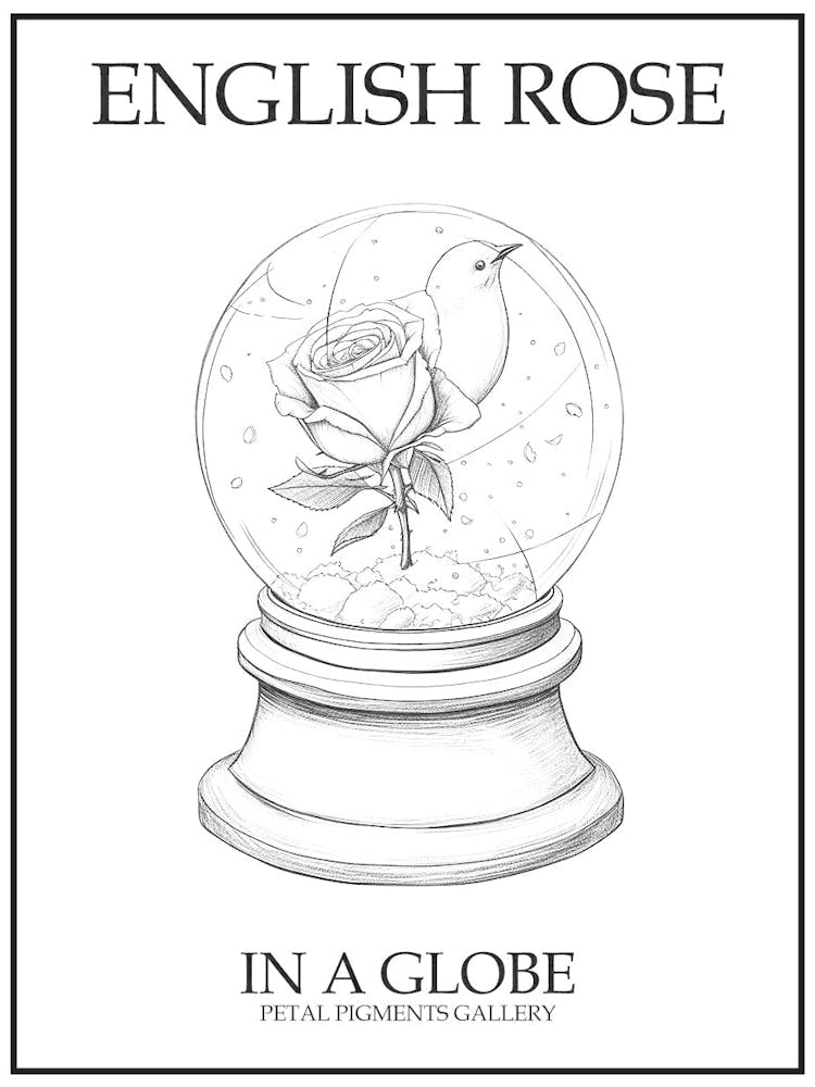 English Rose In A Globe Line Drawing 2 Poster