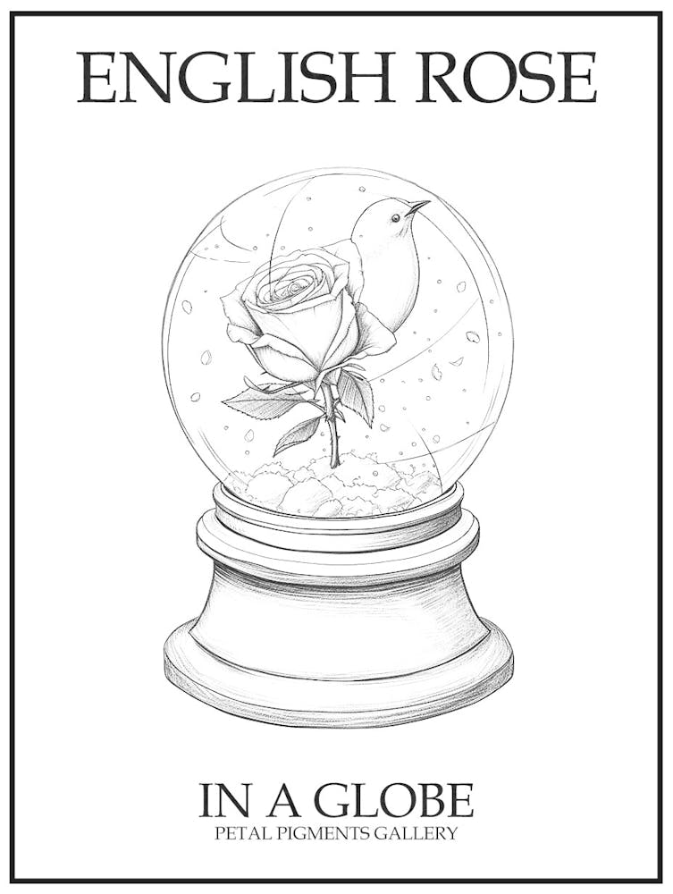 English Rose In A Globe Line Drawing 2 Poster