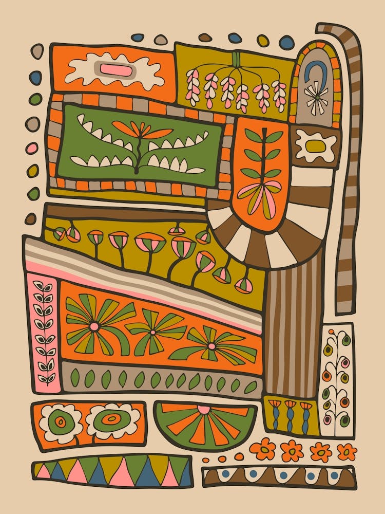 Blumenflecken Retro Floral Erdig Mid-Century Farben