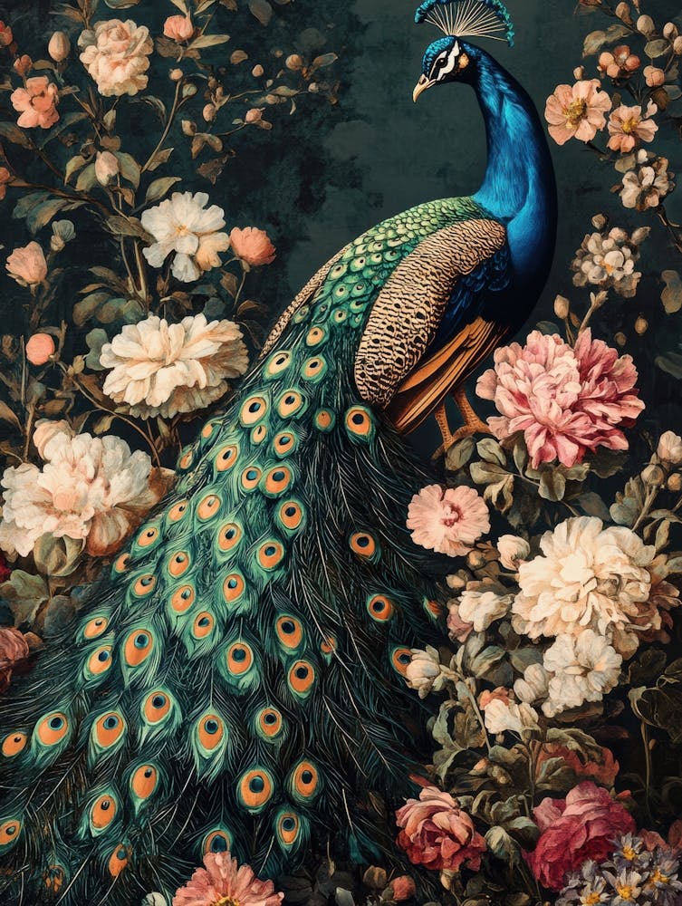 Peacock And Roses