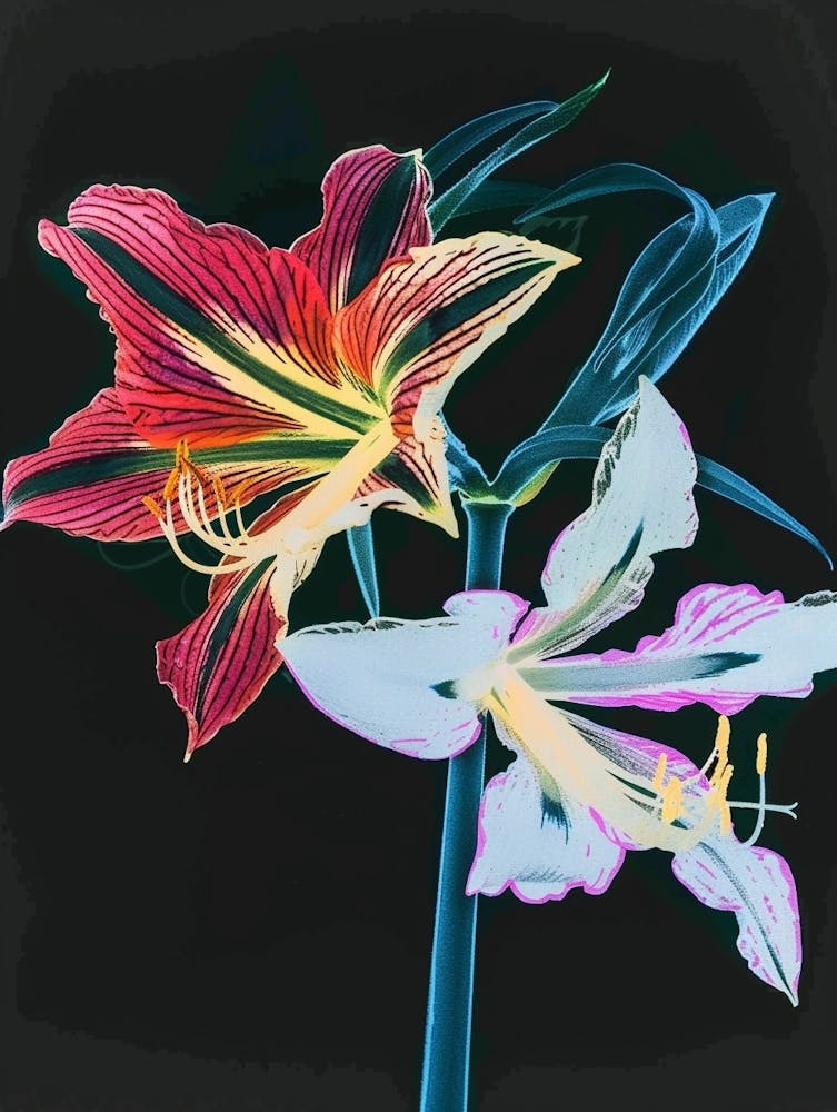 Neon Flowers On Black Amaryllis 3