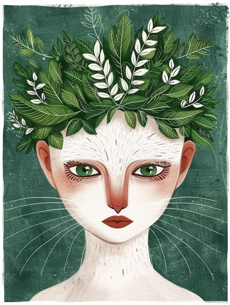 Cat With Leaves On Her Head 1