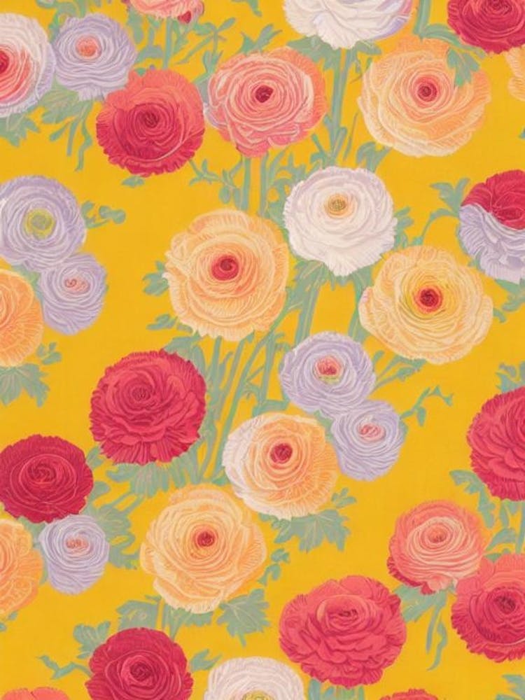 Ranunculus Floral Print Retro Pattern 1 Flower
