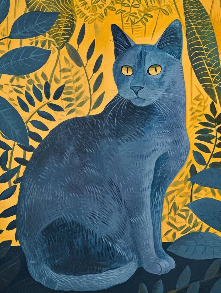 Russian Blue Cat Relief Illustration 2