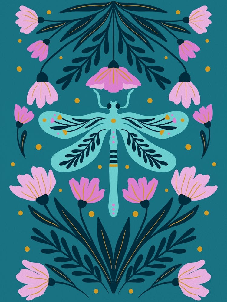 Dragonfly Pink And Turquoise