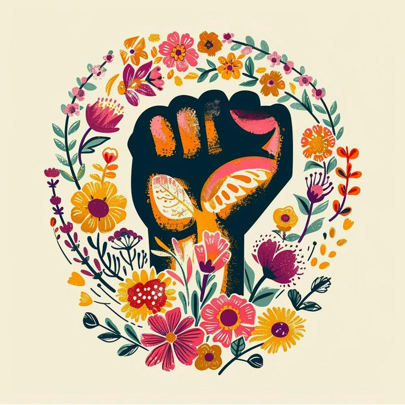 Watercolor Garden Flowers Strong Human Fist Bright Colors