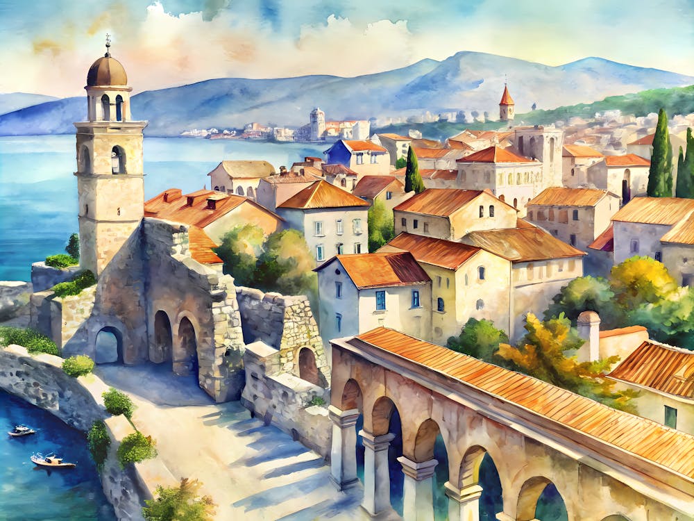 Split Croatia A Vintage Illustration