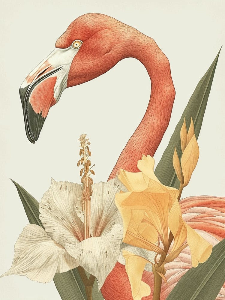 American Flamingo And Canna Lily Minimalist Illustration 4