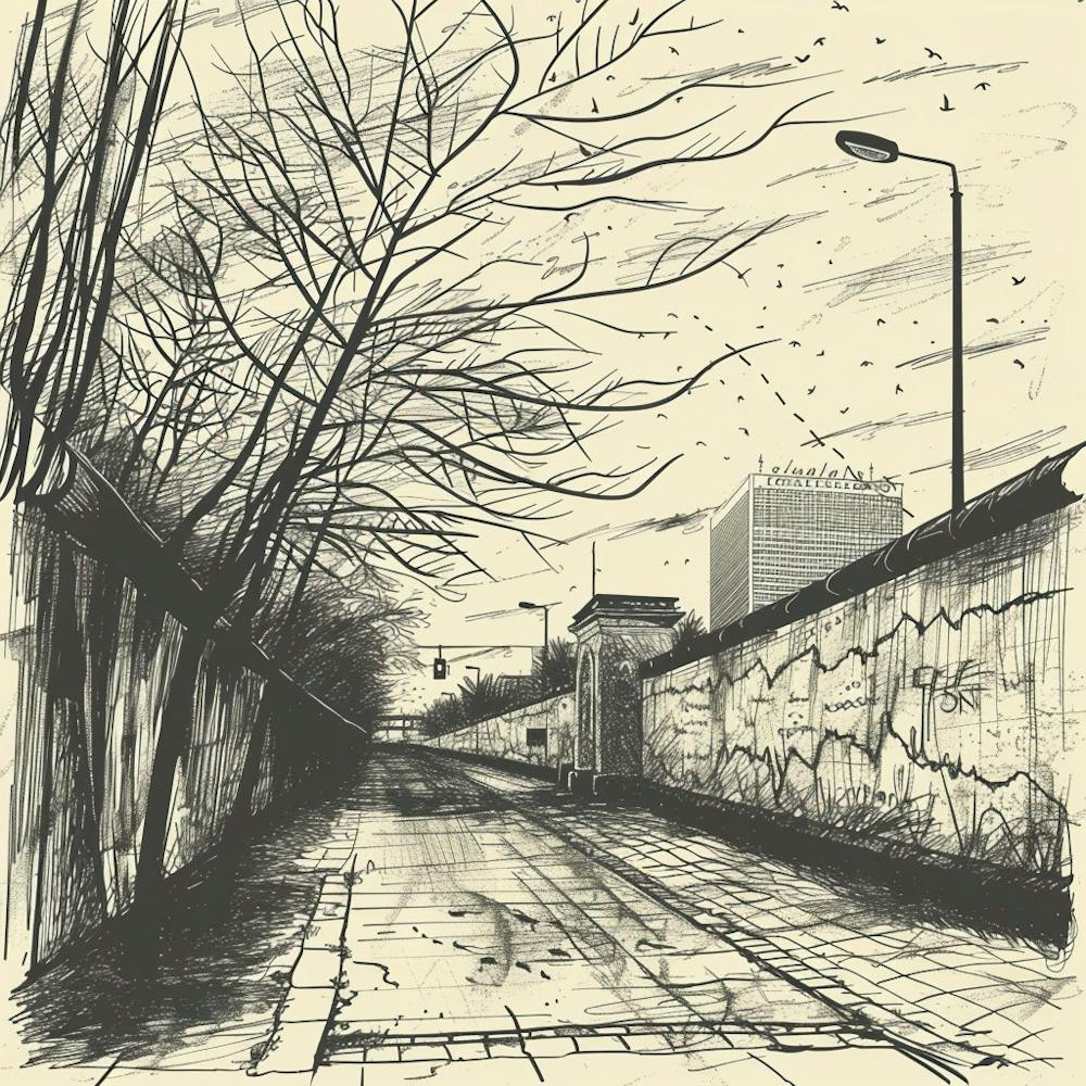 Berlin Wall Street Scene Sketch