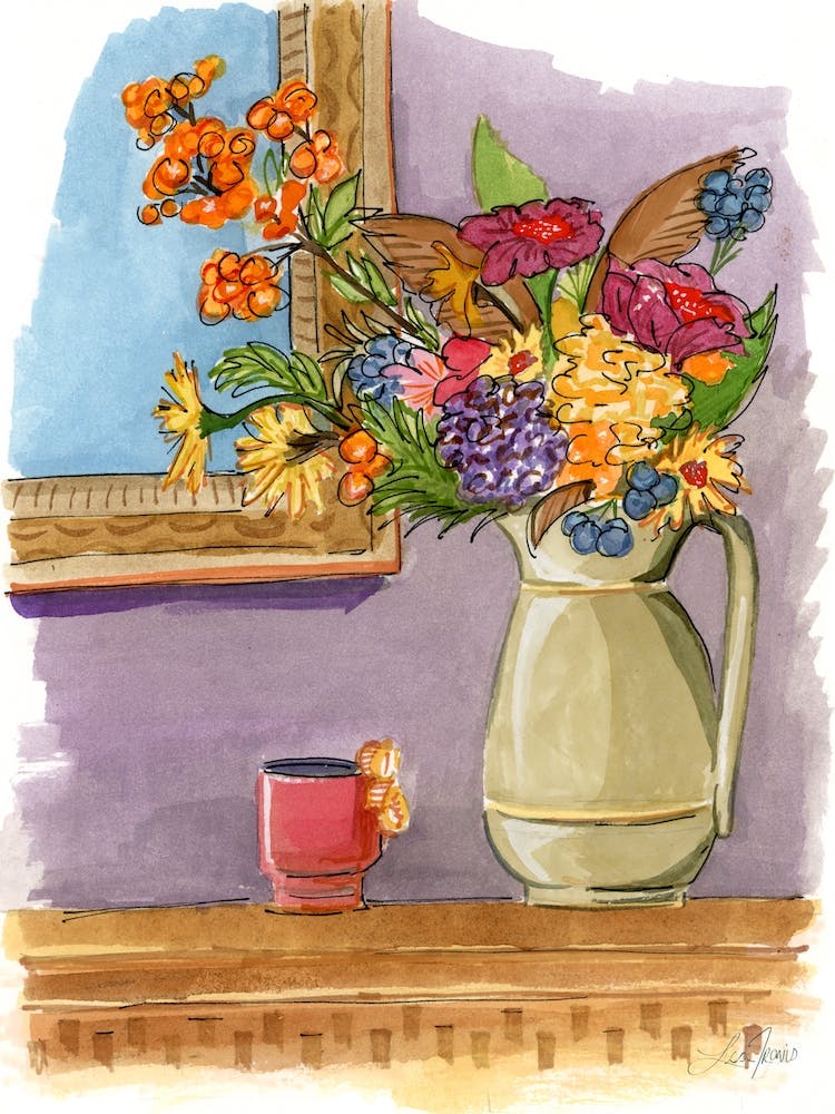 Flowers In A Green Pitcher