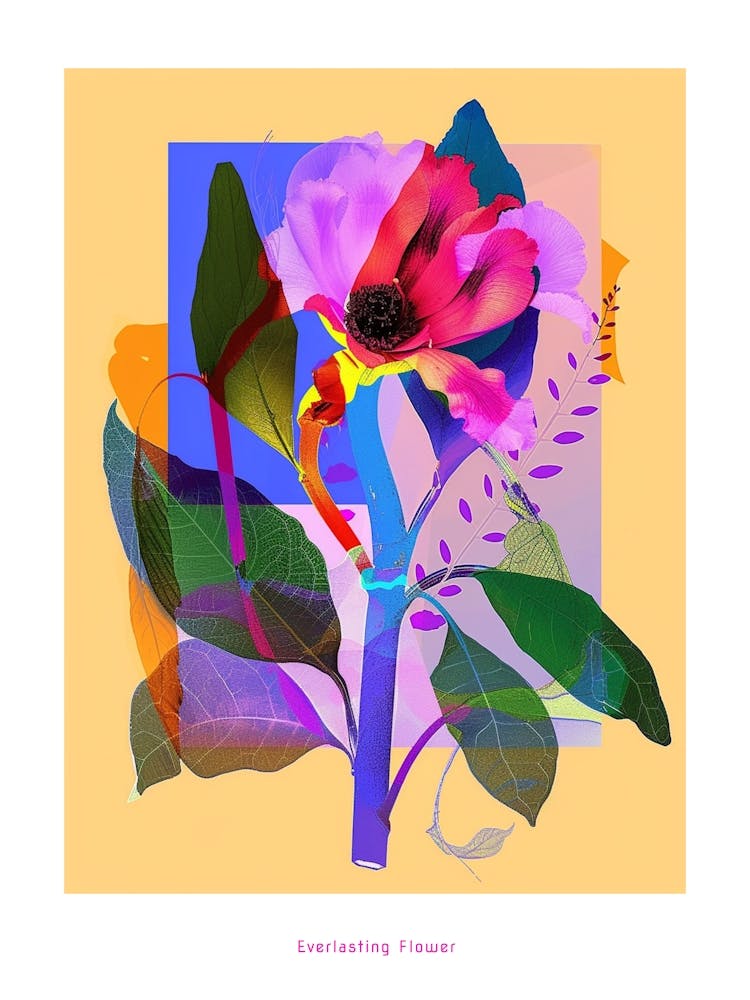 Everlasting Flower 1 Neon Flower Collage Poster