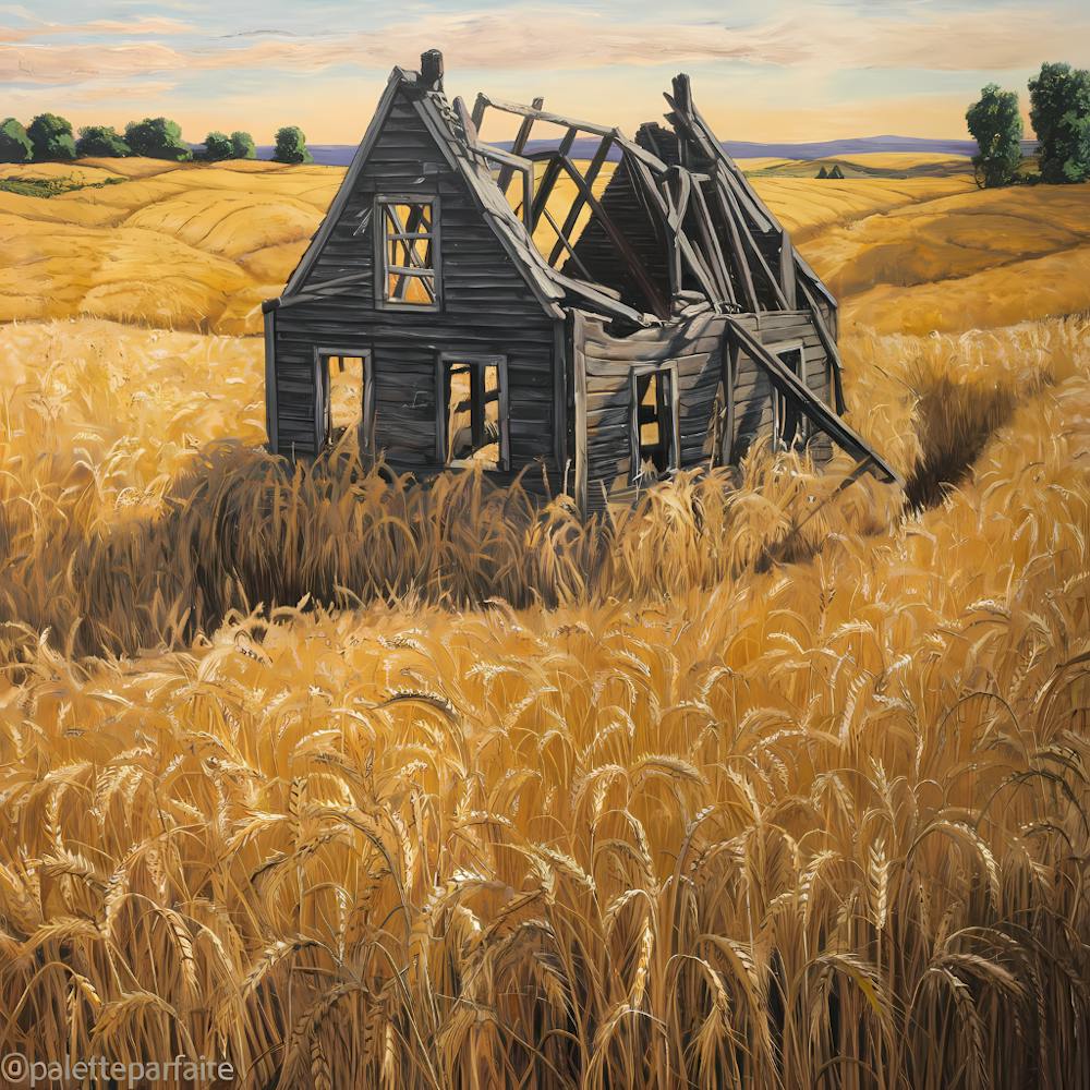 Broken House In Wheat Field